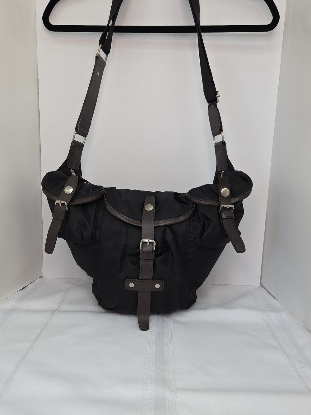 Zara Man Black/Brown Nylon/Faux Leather Shoulder/Crossbody Bag Multiple Pockets